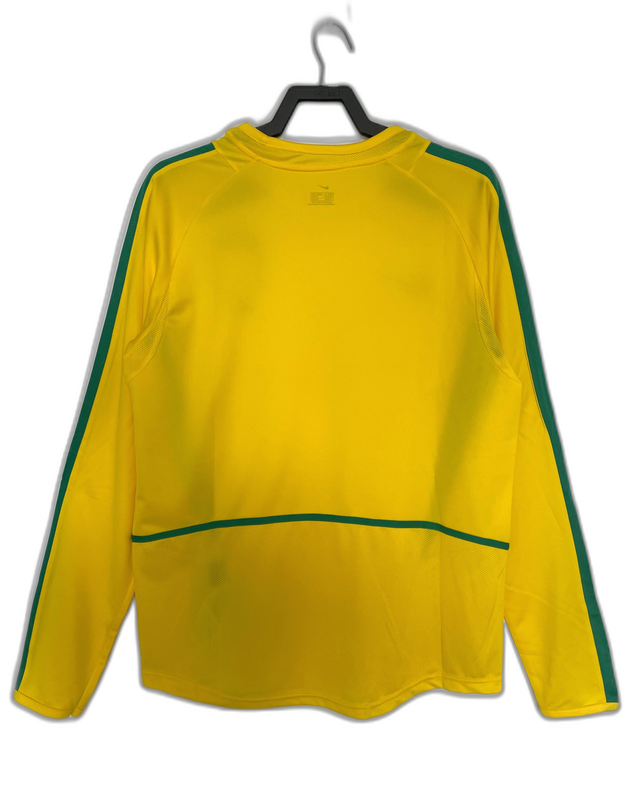 Brazil 2002 I Home Camisa - Manga Longa Versão Retrô