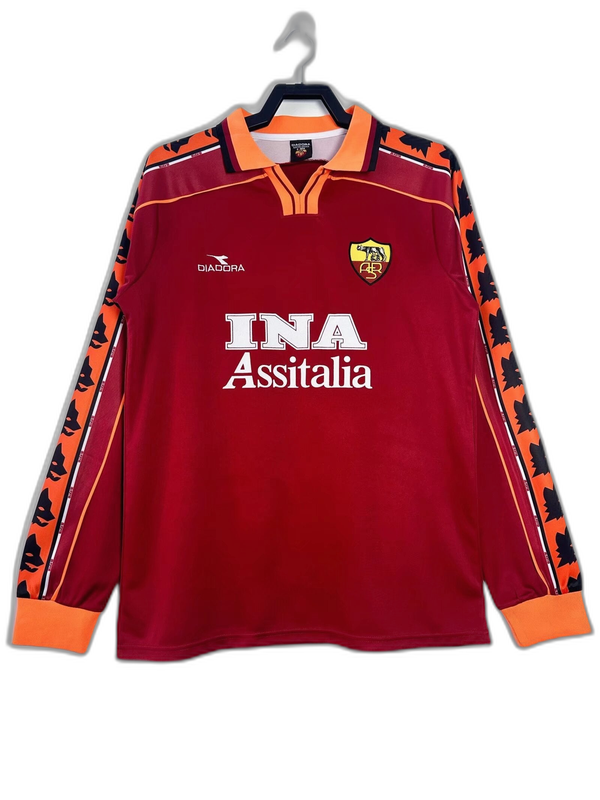 AS Roma 98/99 I Home Camisa - Manga Longa Versão Retrô