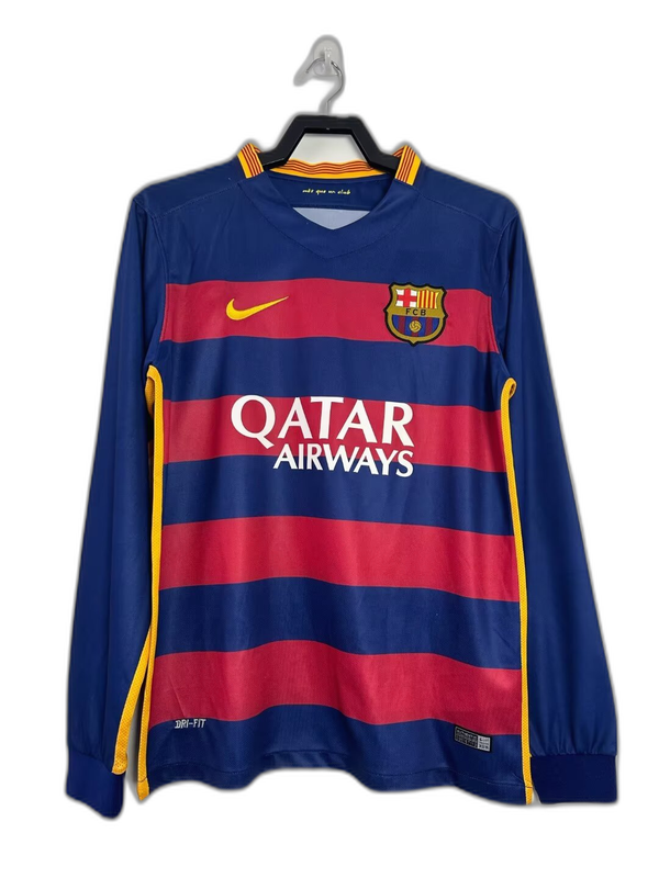 Barcelona 15/16 I Home Camisa - Manga Longa Versão Retrô
