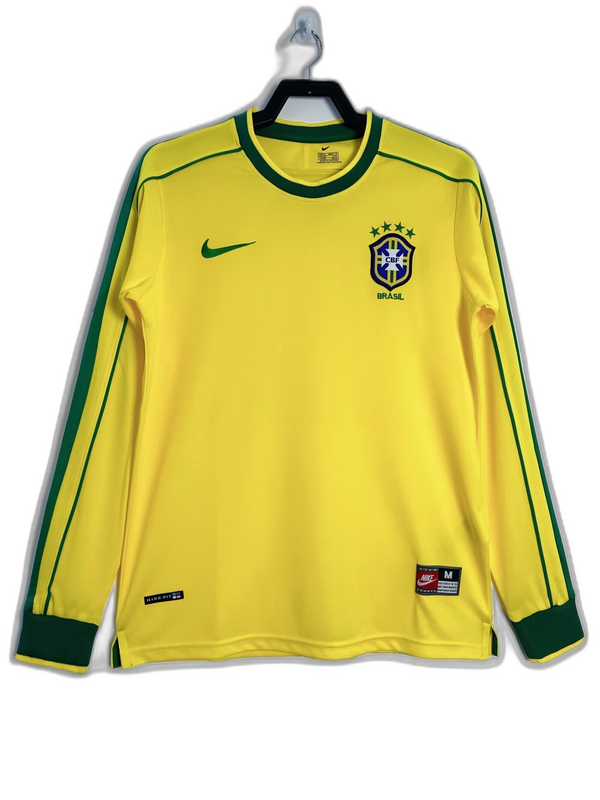 Brazil 1998 I Home Camisa - Manga Longa Versão Retrô
