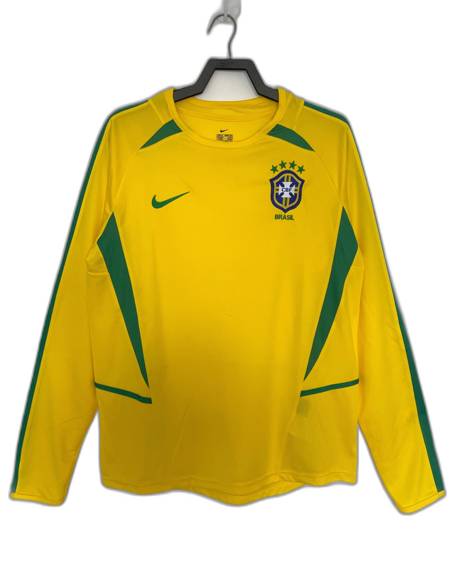 Brazil 2002 I Home Camisa - Manga Longa Versão Retrô