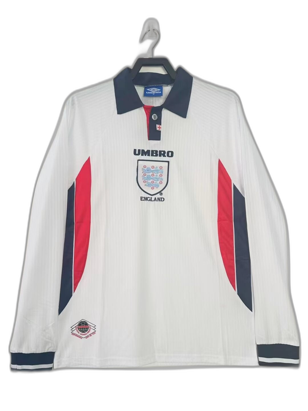England 1998 I Home Camisa - Manga Longa Versão Retrô
