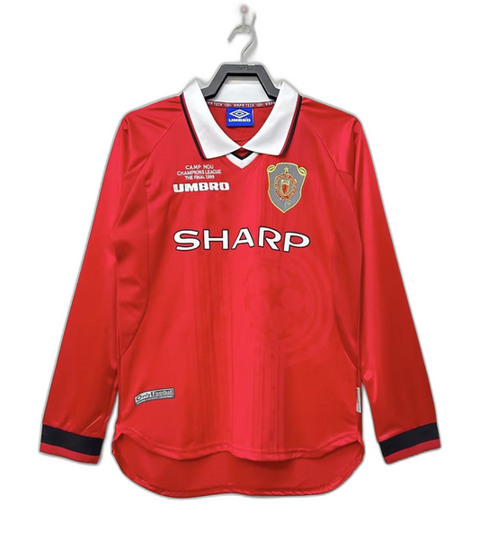 Manchester United 99/00 I Home Camisa - Manga Longa Versão Retrô